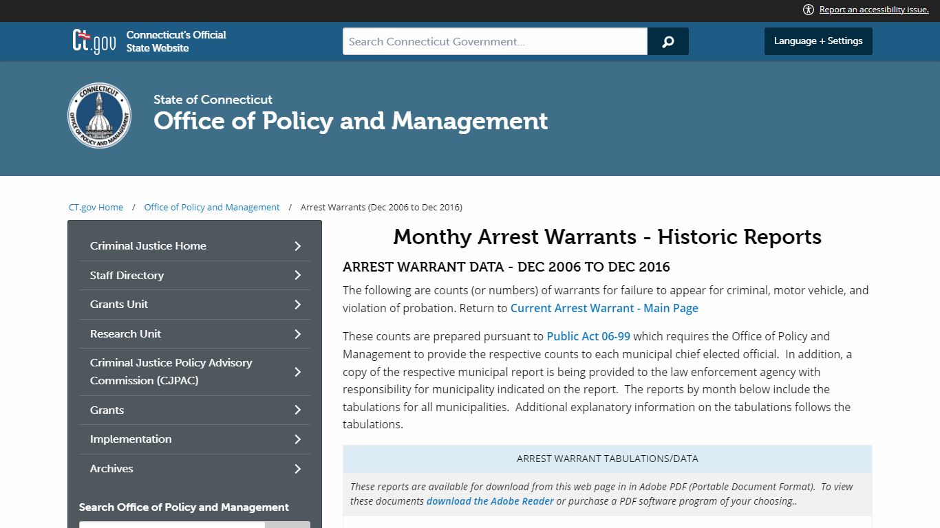 Arrest Warrant Dec 2006 to Dec 2016 - Connecticut